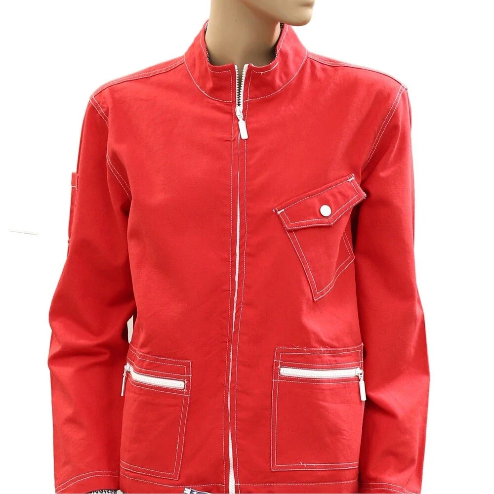 Free People We The Free Top Down Jacket Drawcord Red Cotton Zipup XS New 285696